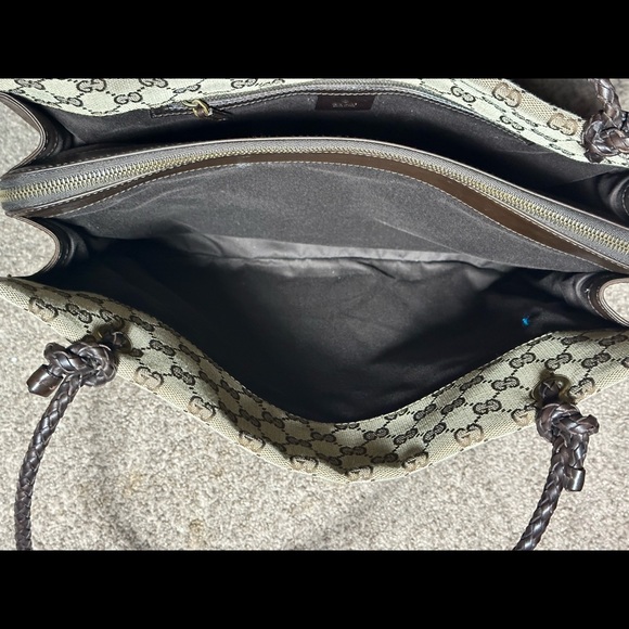 Gucci Tote GG Biege Tan Leather Brown Shoulder Bag Braided Handle - Picture 7 of 16